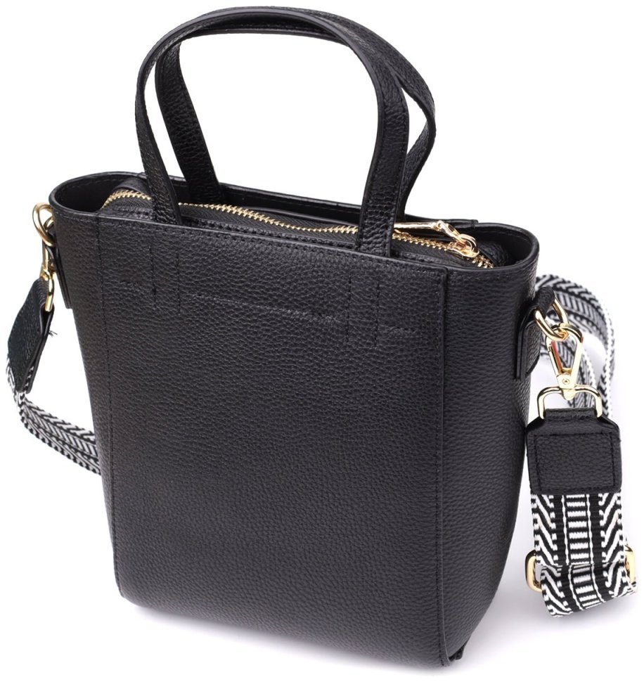 Повсякденна жіноча сумка у формі трапеції із фактурної шкіри чорного кольору Vintage 98197 фото №2 Повсякденна жіноча сумка у формі трапеції із фактурної шкіри чорного кольору Vintage 98197 modnotak фото №2