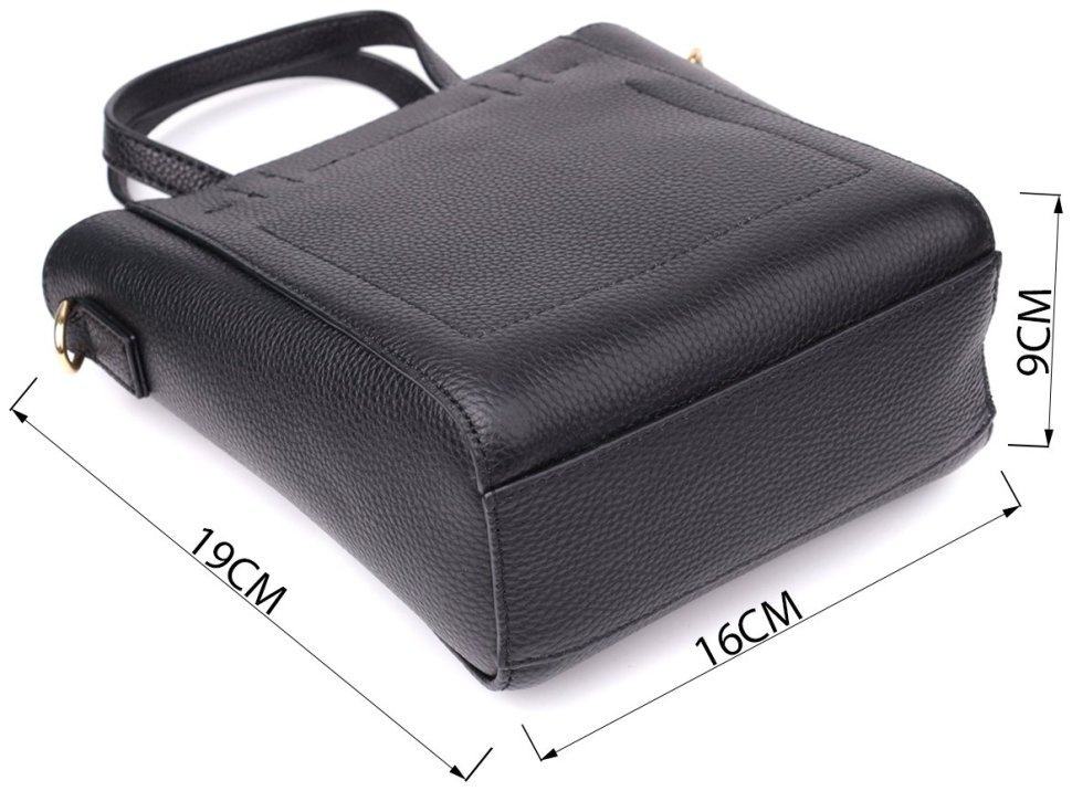 Повсякденна жіноча сумка у формі трапеції із фактурної шкіри чорного кольору Vintage 98197 фото №3 Повсякденна жіноча сумка у формі трапеції із фактурної шкіри чорного кольору Vintage 98197 modnotak фото №3