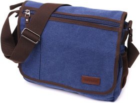 Текстильна чоловіча сумка наплічна синього кольору для ноутбука 13 дюймів Vintage 2422203