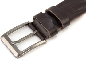 Шкіряний чоловічий ремінь італійського виробництва під джинси із сатиновою пряжкою Gherardini 45045-GH-brown коричневого кольору