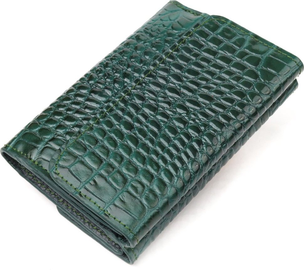 Зелений жіночий гаманець середнього розміру з натуральної шкіри з тисненням під рептилію CANPELLINI (2421588)