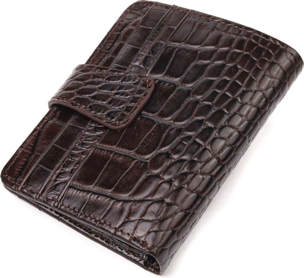 Компактний чоловічий гаманець із натуральної шкіри з тисненням під крокодила без монетниці CANPELLINI (2421689)