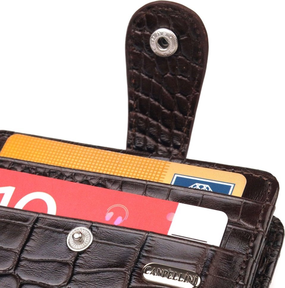 Компактний чоловічий гаманець із натуральної шкіри з тисненням під крокодила без монетниці CANPELLINI (2421689)