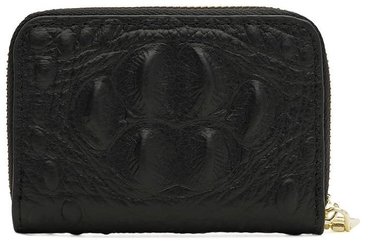 Женский кошелек-визитница из натуральной кожи с фактурой под кроко Borsa Leather 108897 черного цвета modnotak фото №1