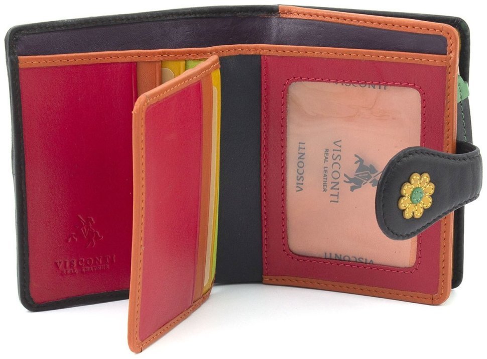 Компактний жіночий гаманець із натуральної шкіри з різнокольоровими квітами Visconti Sunshine 68897