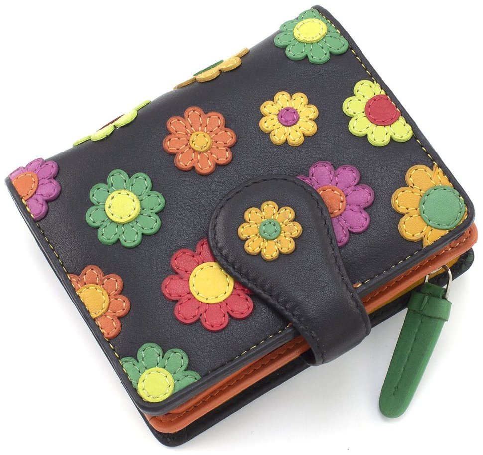 Компактный женский кошелек из натуральной кожи с разноцветными цветами Visconti Sunshine 68897
