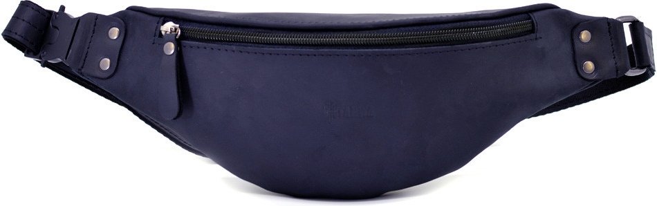 Кожаная поясная сумка-бананка синего цвета в винтажном стиле TARWA (21625)