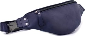 Шкіряна поясна сумка-бананка синього кольору у вінтажному стилі TARWA (21625)