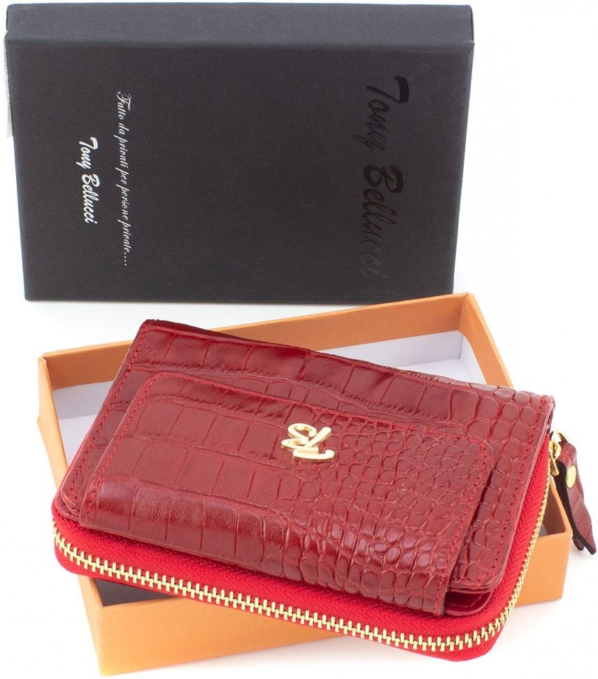 Зручний жіночий гаманець червоного кольору із золотистою фурнітурою Tony Bellucci (12437)