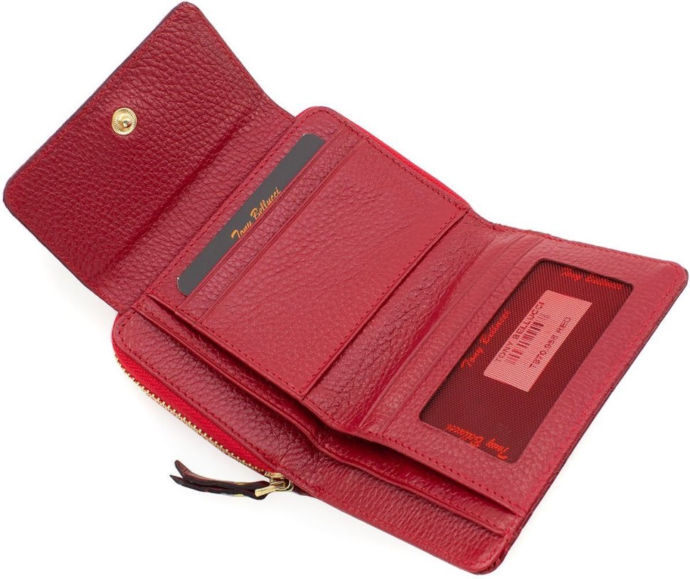 Удобный женский кошелек красного цвета с золотистой фурнитурой Tony Bellucci (12437)