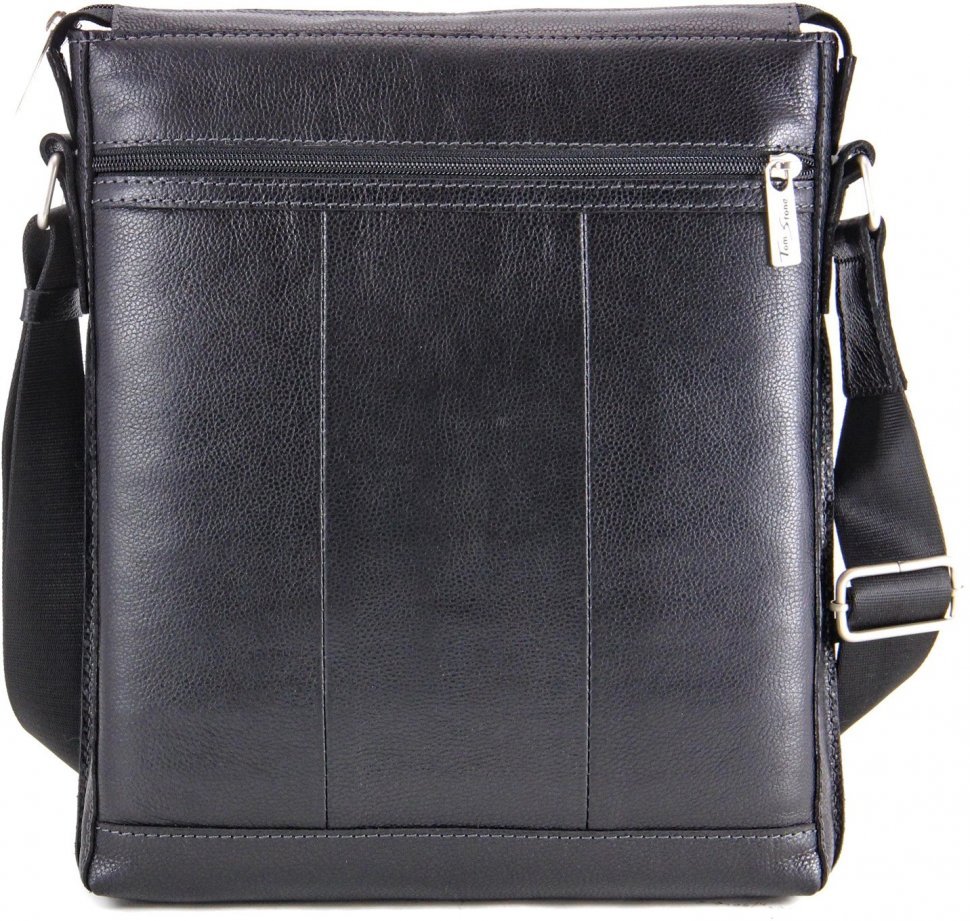 Шкіряна чоловіча сумка-планшет чорного кольору з блискавичною застібкою Tom Stone (10998)
