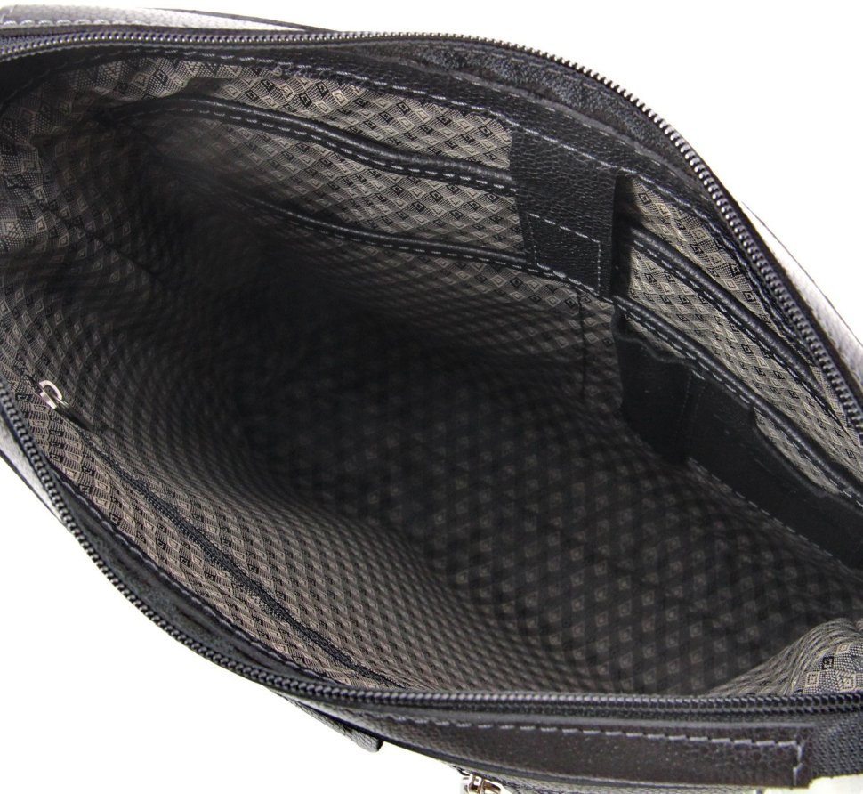 Кожаная мужская сумка-планшет черного цвета с молниевой застежкой Tom Stone (10998)
