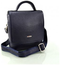 Вместительная мужская барсетка из фактурной кожи синего цвета DESISAN 79697