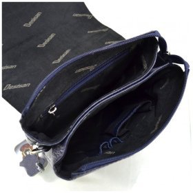 Вместительная мужская барсетка из фактурной кожи синего цвета DESISAN 79697