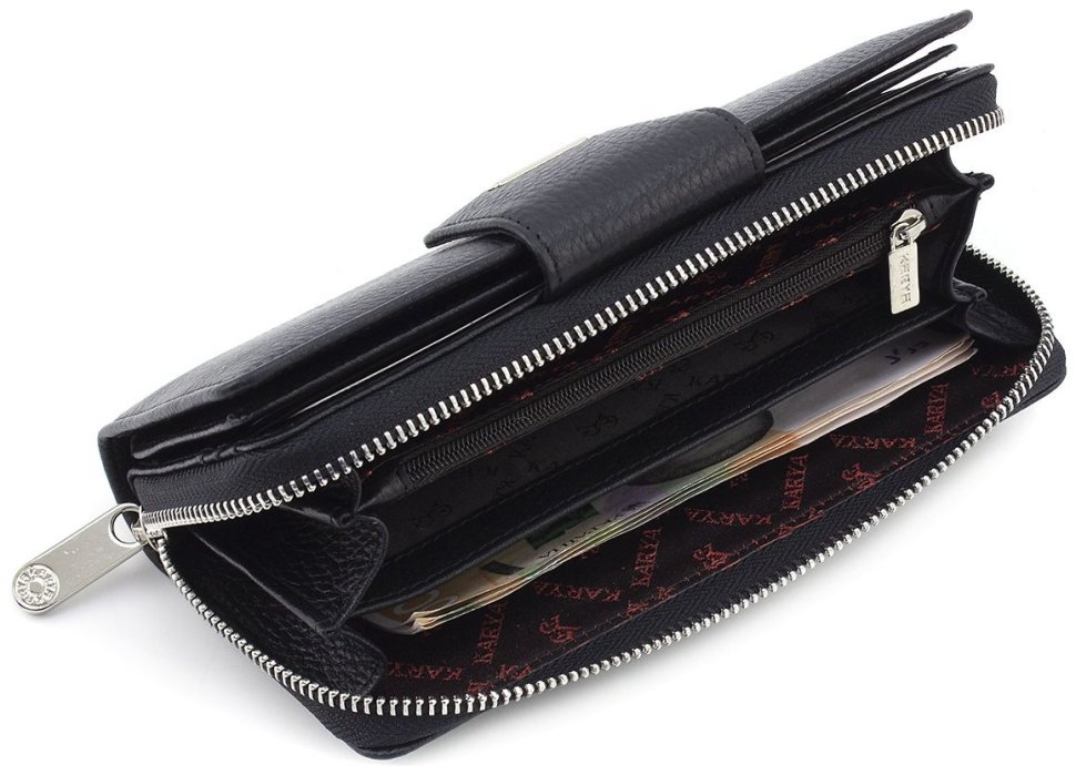 Чорний жіночий гаманець великого розміру із натуральної шкіри KARYA 69797