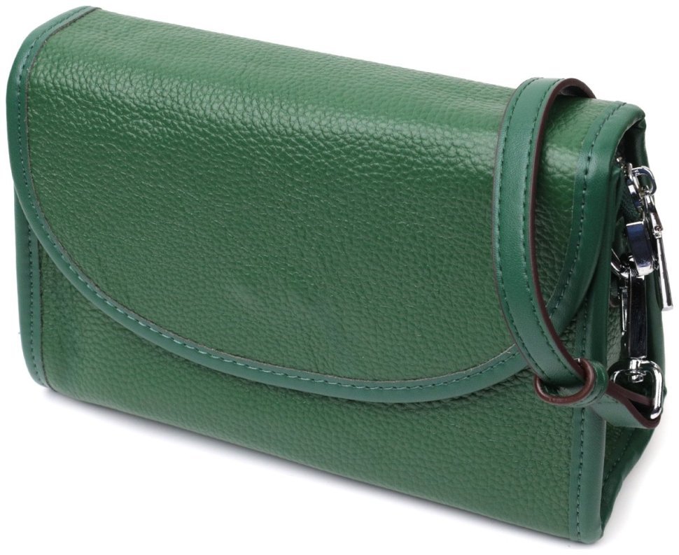 Компактна жіноча шкіряна сумка зеленого кольору з плечовим ремінцем Vintage 2422260