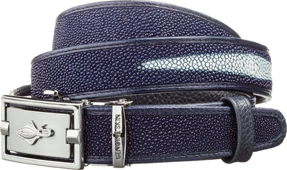 Тонкий ремень-автомат из кожи морского ската синего цвета STINGRAY LEATHER (024-18648) modnotak фото №1