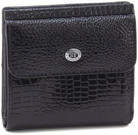 Чорний жіночий гаманець з лакової шкіри під рептилію з монетницею ST Leather 70798