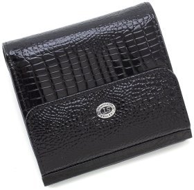 Черный женский кошелек из лаковой кожи под рептилию с монетницей ST Leather 70798