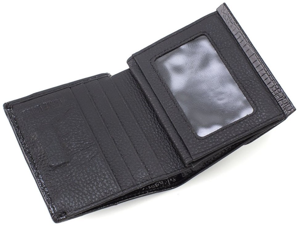 Черный женский кошелек из лаковой кожи под рептилию с монетницей ST Leather 70798