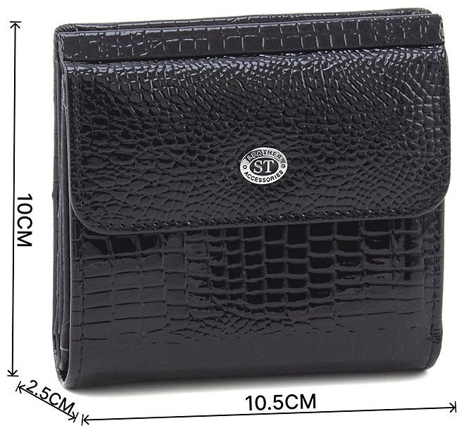 Черный женский кошелек из лаковой кожи под рептилию с монетницей ST Leather 70798 фото №3 Черный женский кошелек из лаковой кожи под рептилию с монетницей ST Leather 70798 modnotak фото №3
