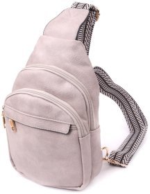 Стильная женская слинг-сумка из экокожи бежевого цвета через плечо Vintage Style 91298