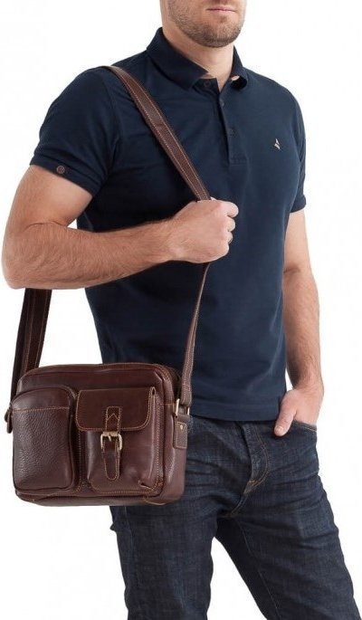 Чоловіча сумка-месенджер з натуральної шкіри коричневого кольору VINTAGE STYLE (14639)