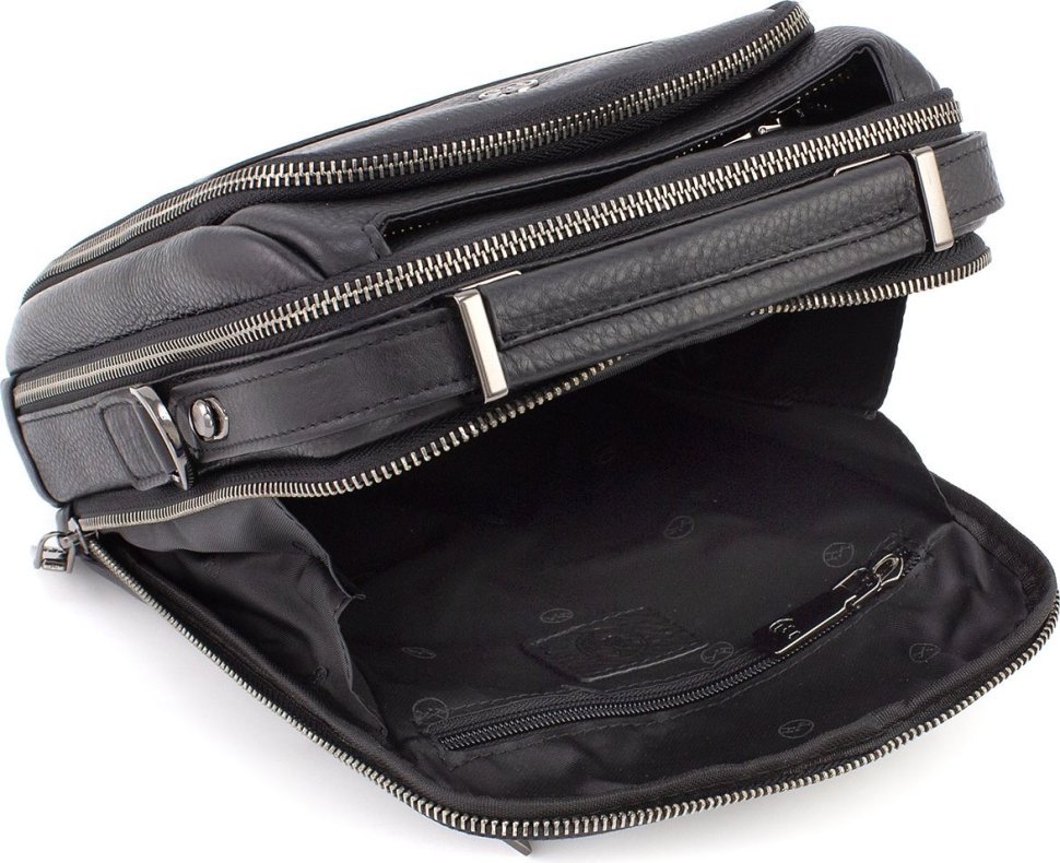 Містка сумка-барсетка з натуральної фактурної шкіри на дві блискавки HT Leather (62198)