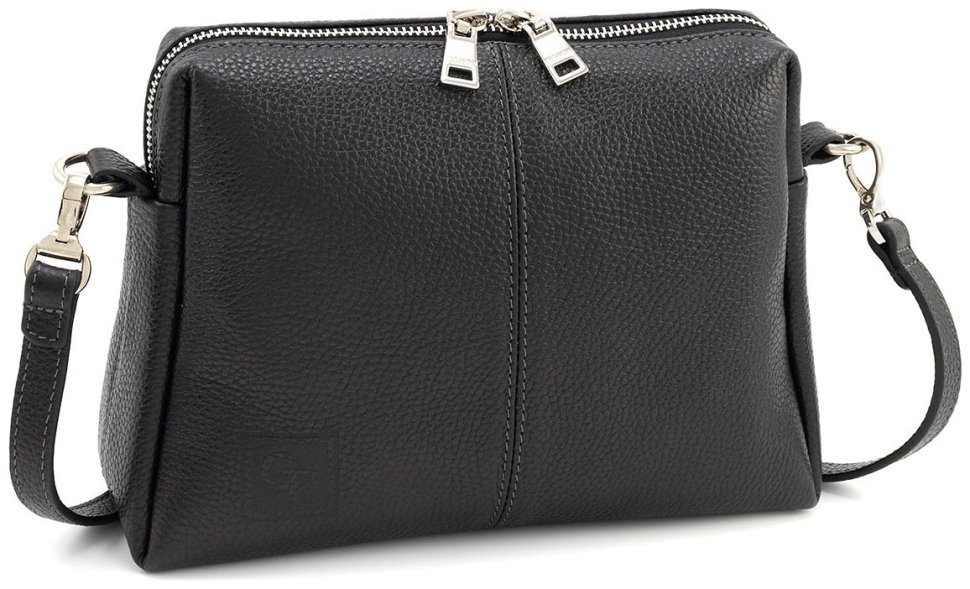 Кросс-боди женская сумочка из натуральной итальянской кожи Grande Pelle 102298 (черная) modnotak фото №1