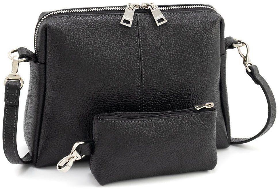 Кросс-боди женская сумочка из натуральной итальянской кожи Grande Pelle 102298 (черная) modnotak фото №2
