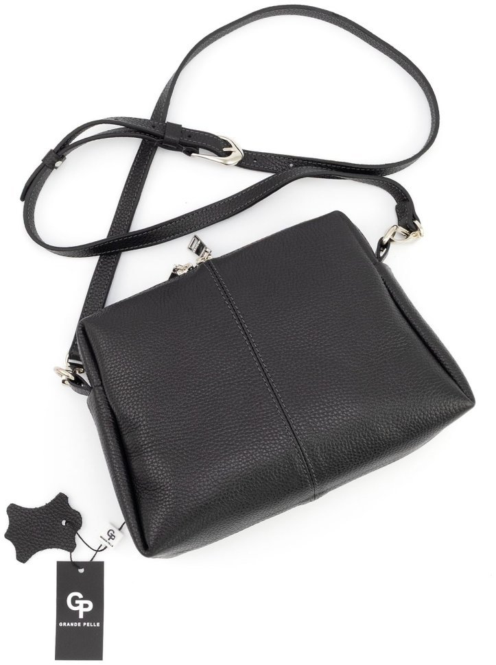 Кросс-боди женская сумочка из натуральной итальянской кожи Grande Pelle 102298 (черная) modnotak фото №5