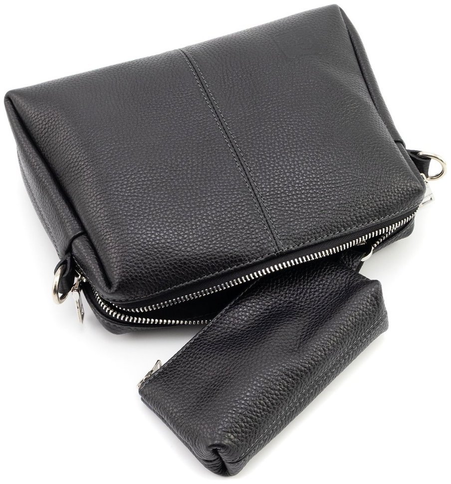 Кросс-боди женская сумочка из натуральной итальянской кожи Grande Pelle 102298 (черная) modnotak фото №9