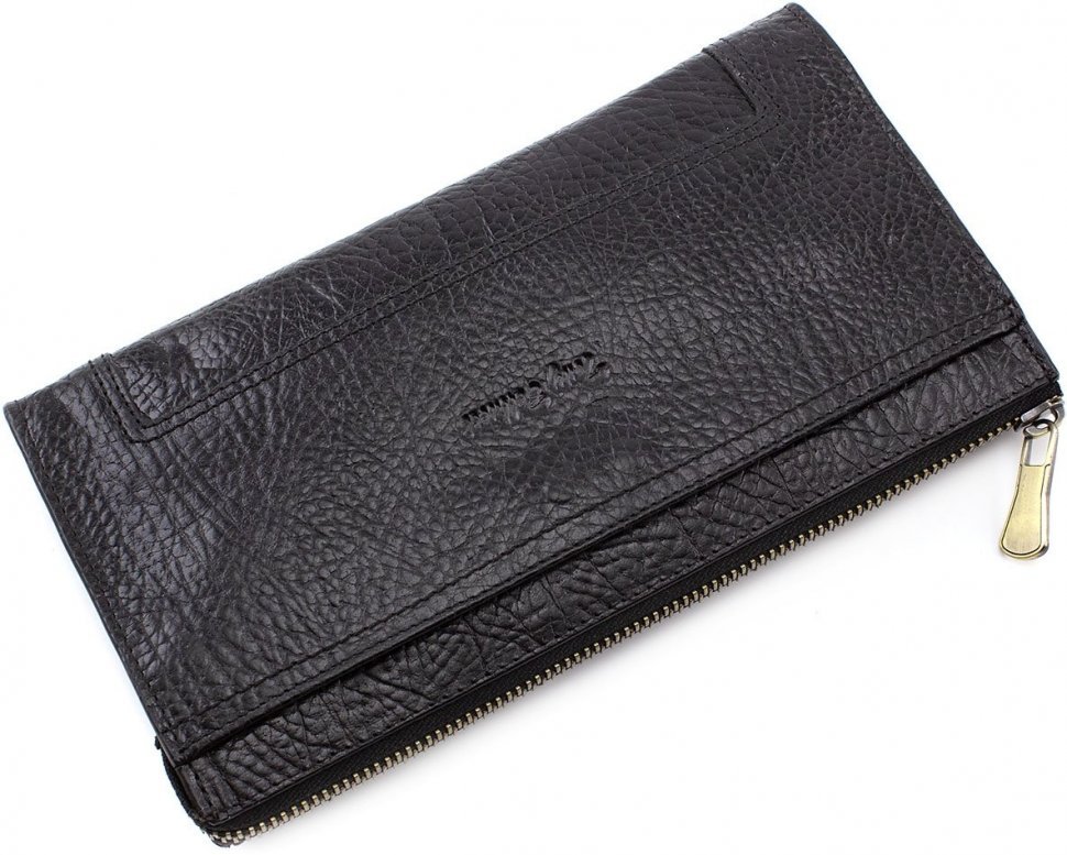 Місткий гаманець-клатч чорного кольору з натуральної шкіри Tony Bellucci (10566)