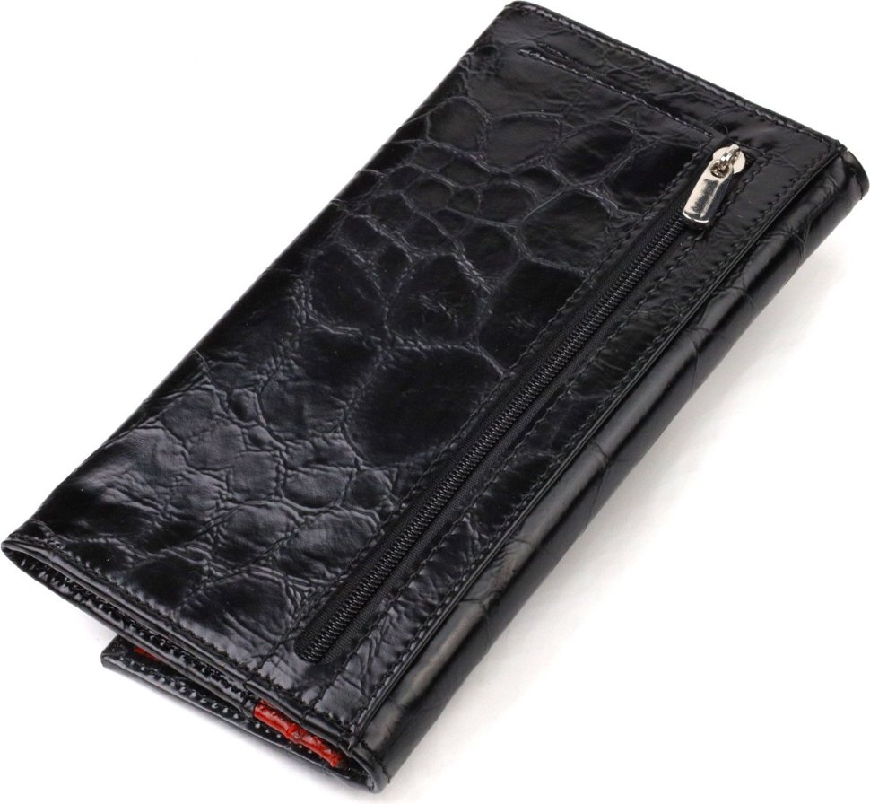 Оригінальний жіночий гаманець із натуральної фактурної шкіри чорно-червоного кольору CANPELLINI (2421834)