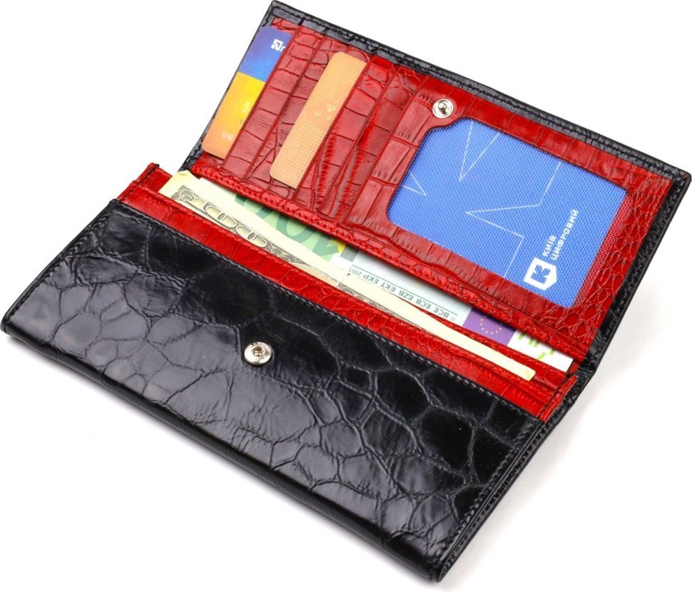 Оригінальний жіночий гаманець із натуральної фактурної шкіри чорно-червоного кольору CANPELLINI (2421834)