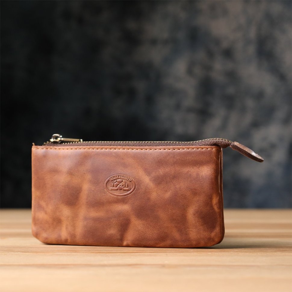 Кожаная ключница в винтажном стиле светло-коричневого цвета Tony Perotti 103298 modnotak фото №9