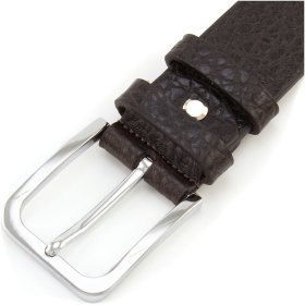 Классический ремень с хромированной пряжкой из итальянской кожи буйвола темно-коричневого цвета Gherardini 35186-GH.BRW.BUFF