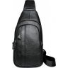 Вместительная мужская сумка-слинг на плечо из фактурной кожи черного цвета Tiding Bag (15886) - 3