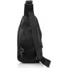 Вместительная мужская сумка-слинг на плечо из фактурной кожи черного цвета Tiding Bag (15886) - 4