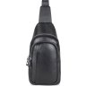 Вместительная мужская сумка-слинг на плечо из фактурной кожи черного цвета Tiding Bag (15886) - 10