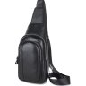 Вместительная мужская сумка-слинг на плечо из фактурной кожи черного цвета Tiding Bag (15886) - 13