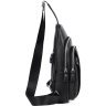 Вместительная мужская сумка-слинг на плечо из фактурной кожи черного цвета Tiding Bag (15886) - 15