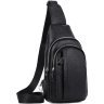 Вместительная мужская сумка-слинг на плечо из фактурной кожи черного цвета Tiding Bag (15886) - 19
