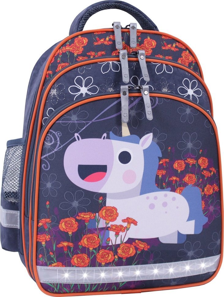 Шкільний рюкзак із текстилю сірого кольору з єдинорогом Bagland (53698)