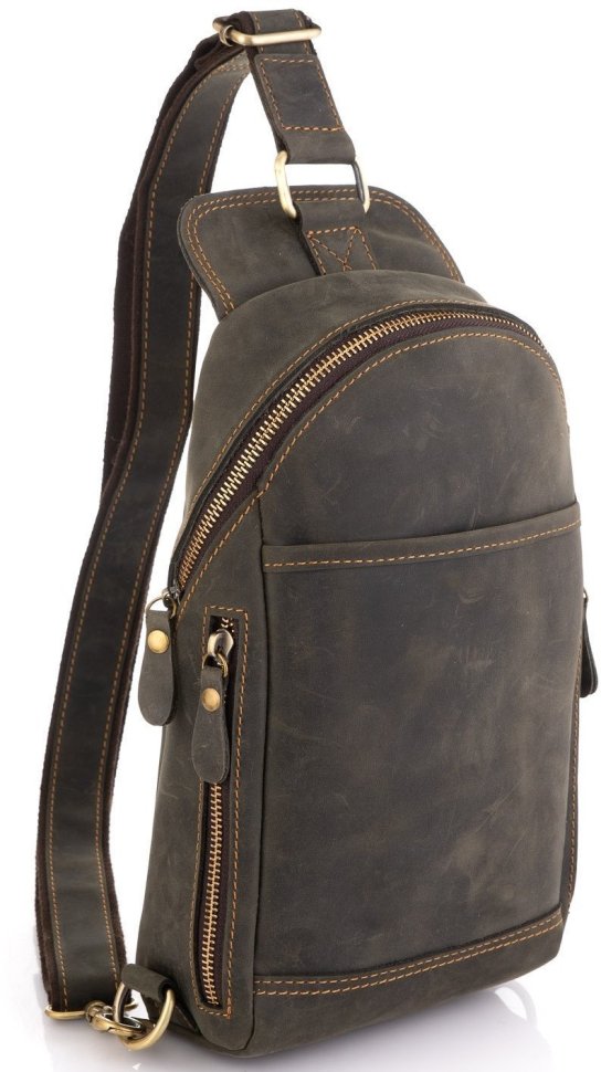 Чоловіча коричнева сумка-слінг з натуральної шкіри в вінтажному стилі Tiding Bag (15872)