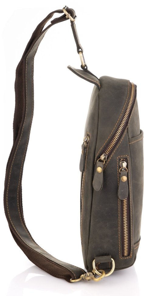 Чоловіча коричнева сумка-слінг з натуральної шкіри в вінтажному стилі Tiding Bag (15872)