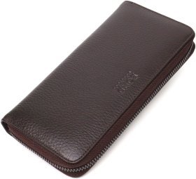 Просторий гаманець із натуральної зернистої шкіри коричневого кольору на блискавці BOND (2421981)