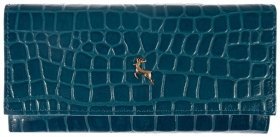 Жіночий гаманець із натуральної шкіри з тисненням під рептилію на кнопці Ashwood C05 94198 синього кольору