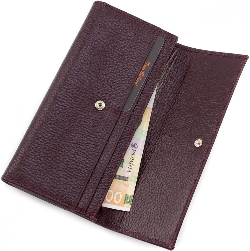 Просторий шкіряний гаманець марсалового кольору з двома відділеннями на кнопках Tony Bellucci (10820)