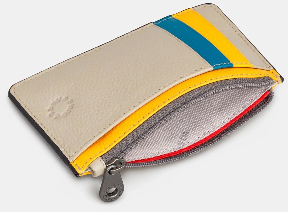 Женский кожаный кардхолдер с RFID защитой серого цвета с разноцветными вставками Yoshi 94398 modnotak фото №3